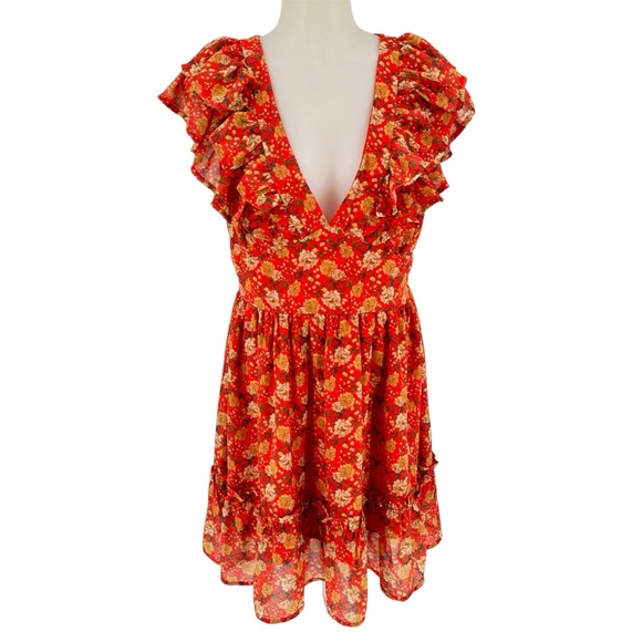 Altar'd State Dresses & Skirts - ALTAR’D State Ruffled Red Orange Dress V Neck Sz M EUC
